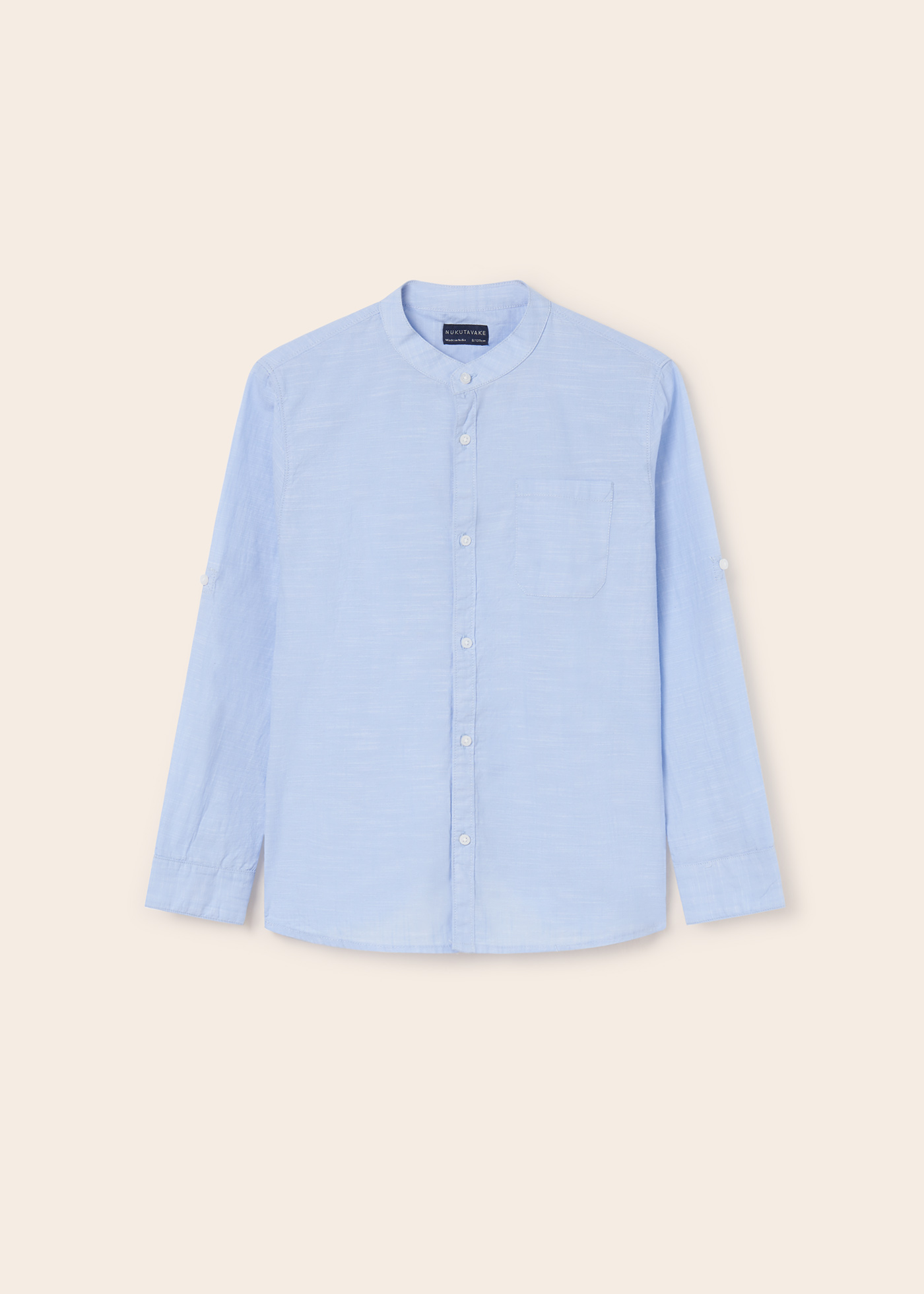 Camisa de algodão sustentável com gola mandarim para meninos