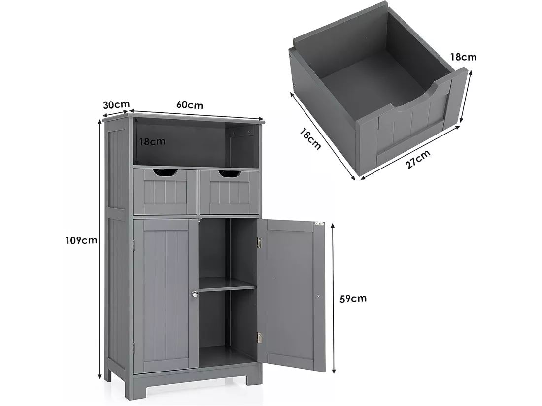 Meuble de rangement de salle de bain commode blanche de toilette/chambre 60 x 30 x 109 cm