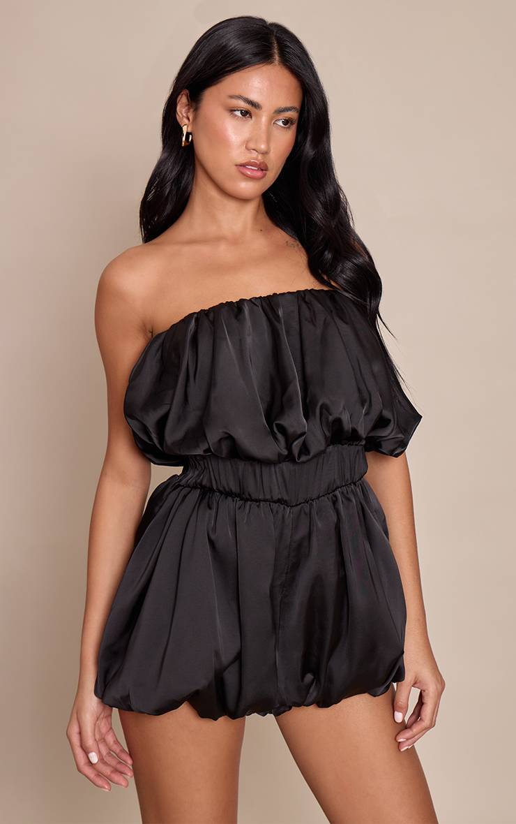 Noir Combinaison-short Bandeau Bouffante En Satin