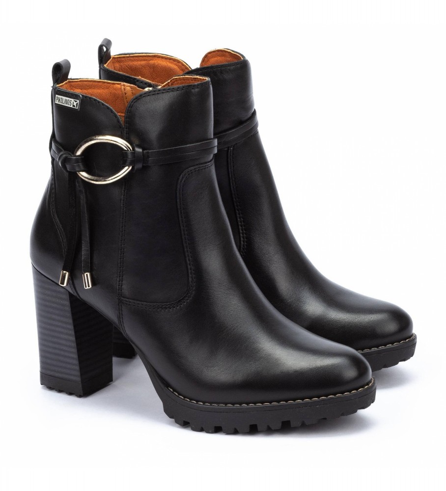 Botas de cano curto Pikolinos Conelly em couro preto - Altura do salto: 9 cm -