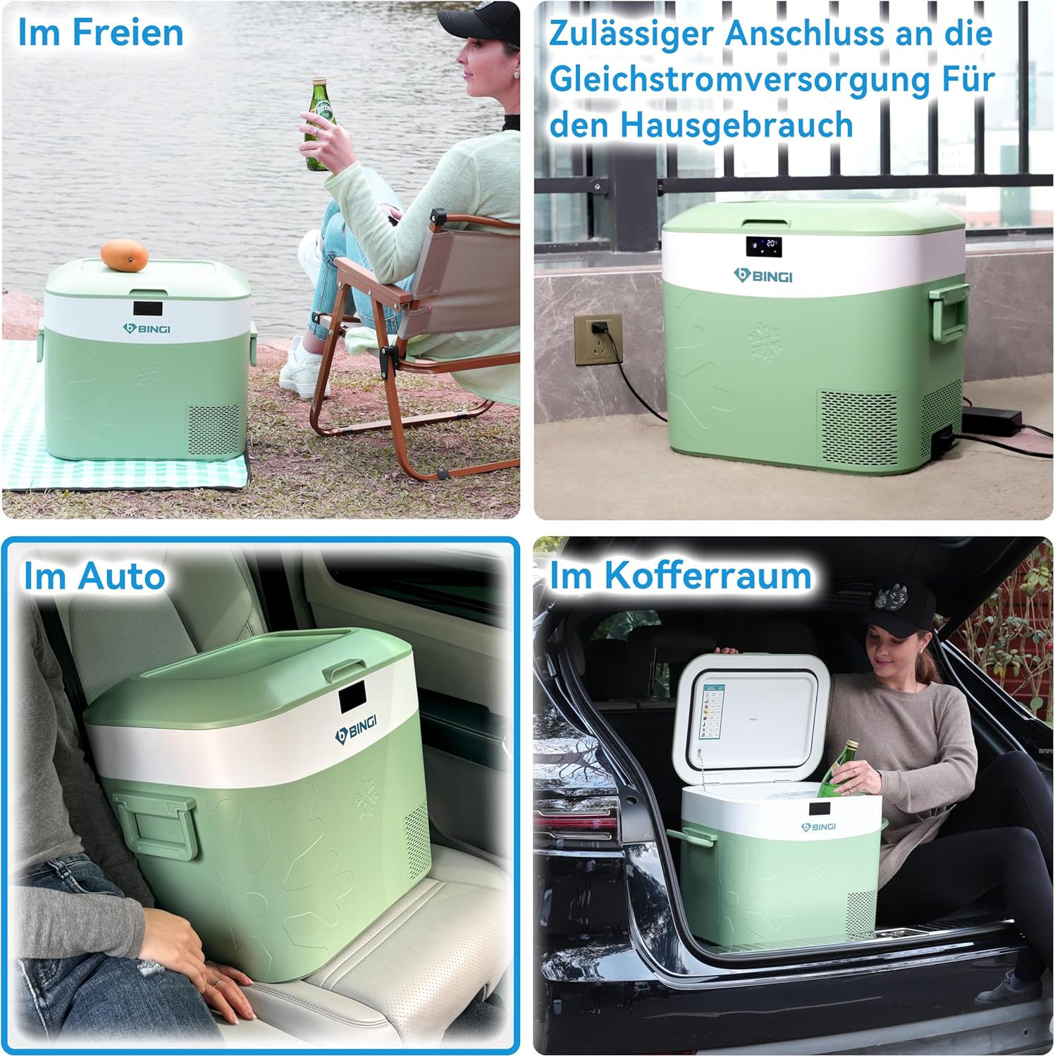 BINGI Kompressor Kühlbox 22 Liter Tragbarer Auto Kühlschrank 12/24V DC und 230V AC Mini Gefrierschrank für Auto, LKW, Camping, Wohnmobil und Zuhause (15℃ bis -18℃)