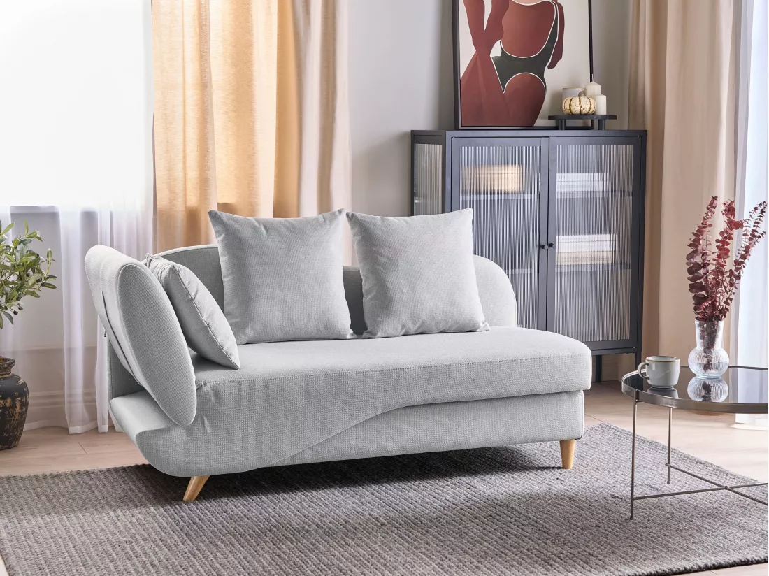 Chaise longue côté droite en tissu gris clair MERI II