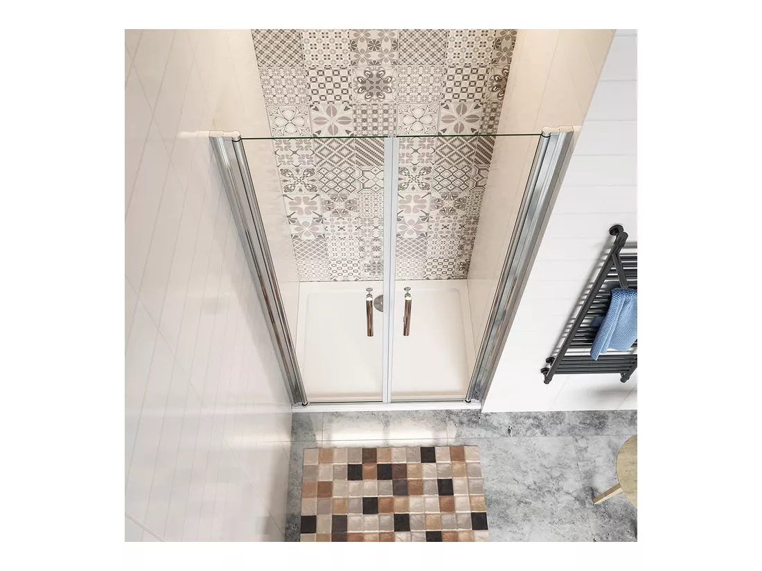 Porte de douche battante 120x197cm en 6mm verre anticalcaire avec receveur de douche blanc 120x80x3cm