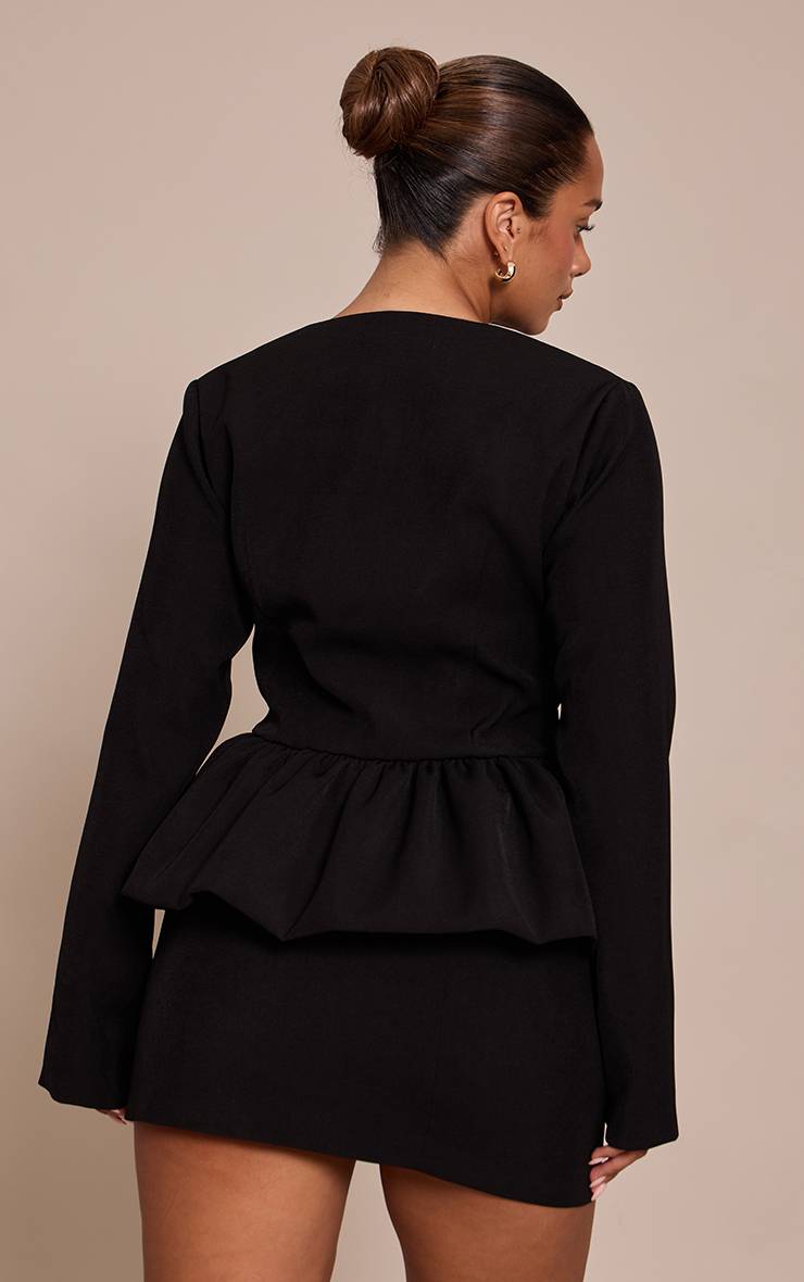 Noir Veste En Tissu Tissé À Détails Volantés Shape