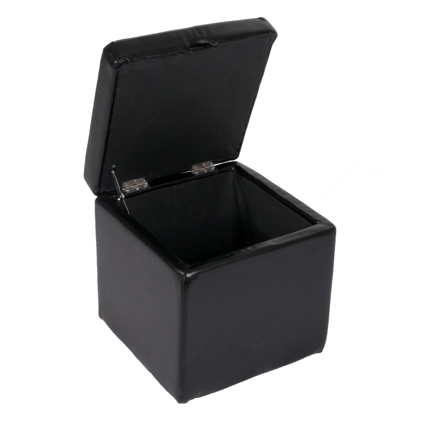 Hocker Sitzwürfel Sitzhocker Aufbewahrungsbox Carrara, mit Deckel, Leder + Kunstleder, 45x44x44cm MVG ~ schwarz