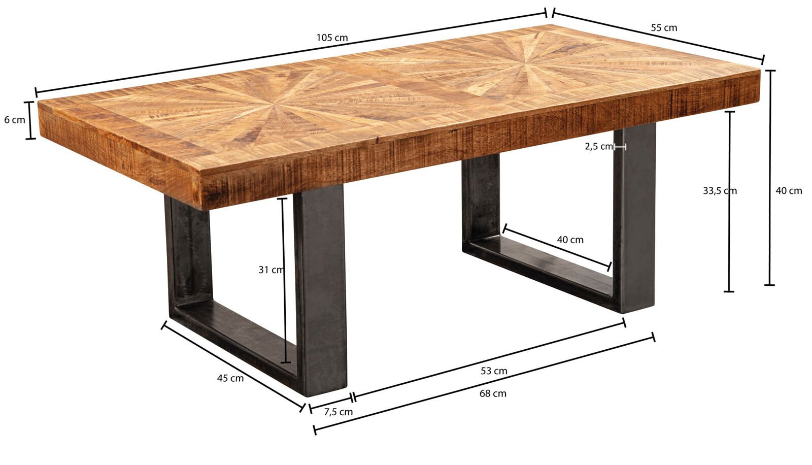 CASAVANTI Couchtisch 105 x 55 cm Grau/ Mango massiv