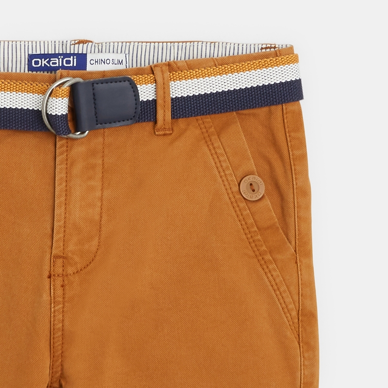 Pantalon chino slim ceinturé en toile unie orange garçon