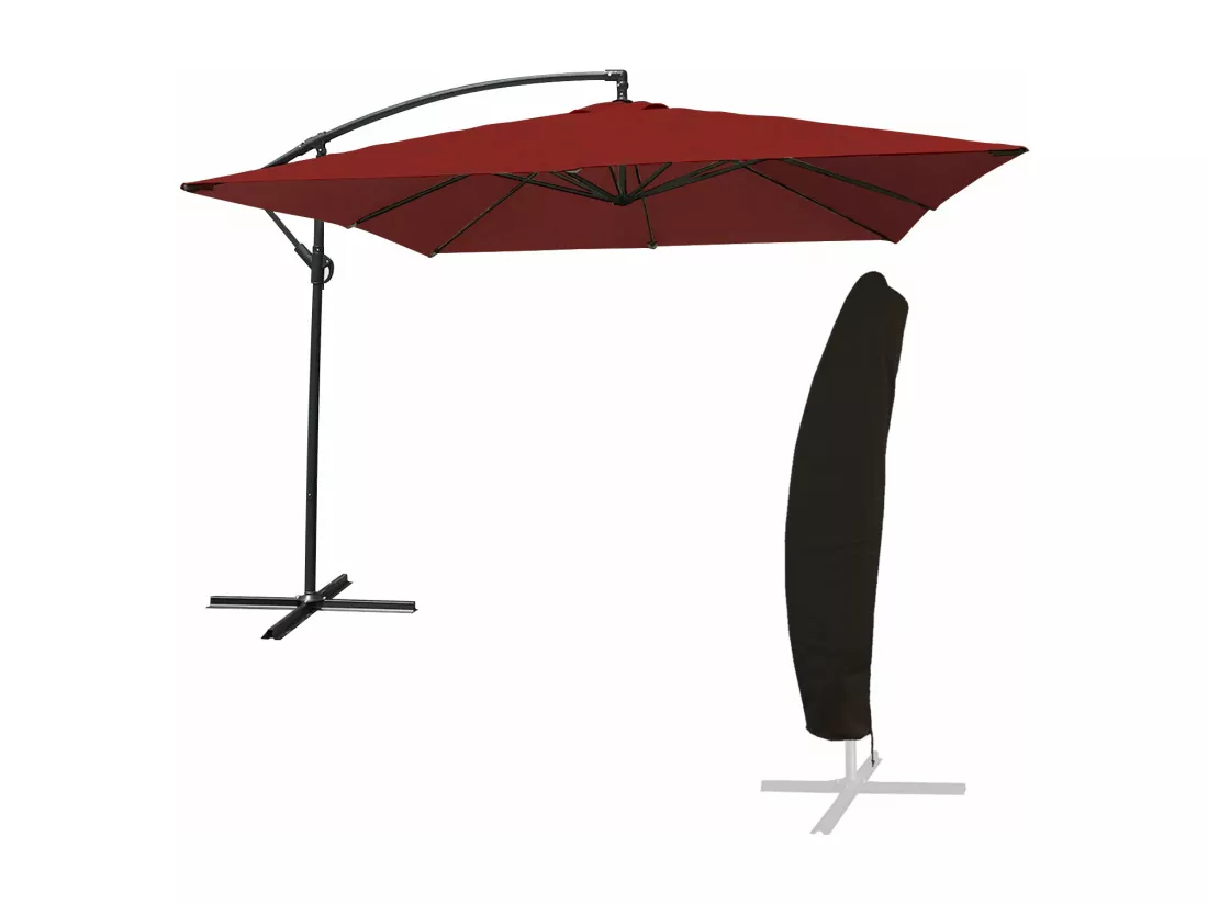 Parasol déporté MOLOKAI carré 2,7x2,7m rouge + housse - HAPPY GARDEN