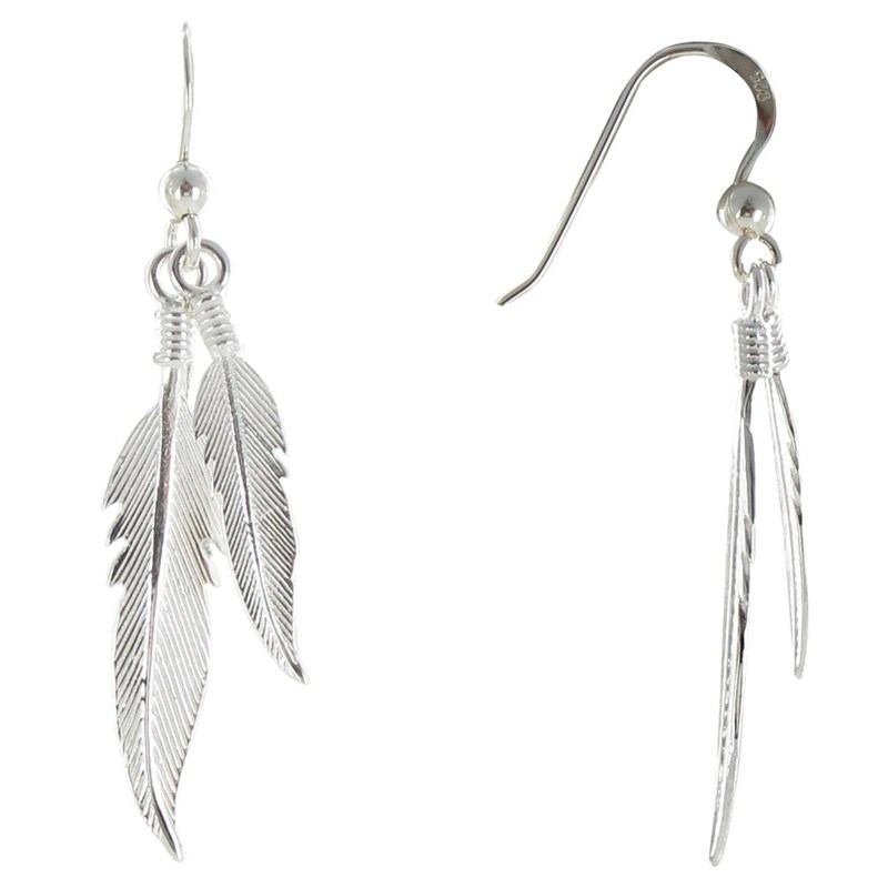 Parure Plumes Argent Collier et Boucles d'Oreilles
