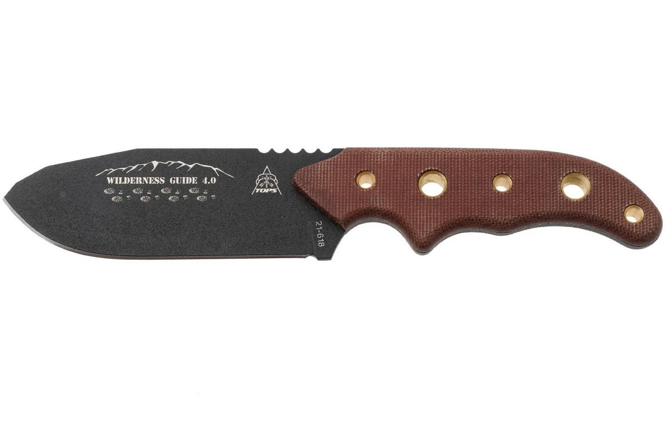 TOPS Knives Wilderness Guide 4.0, WSG-4, 1095 Black Traction Coating, Tan Canvas Micarta, survivalmes, Leo Espinoza design