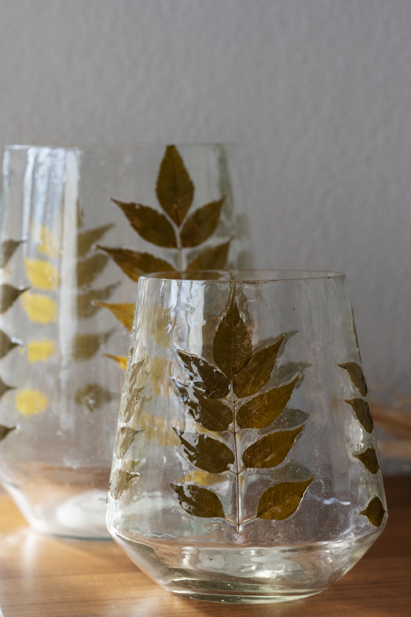 Windlicht 'Decil' mit echten Blättern L, Ø 16 cm, H 17 cm von fischer's lagerhaus
