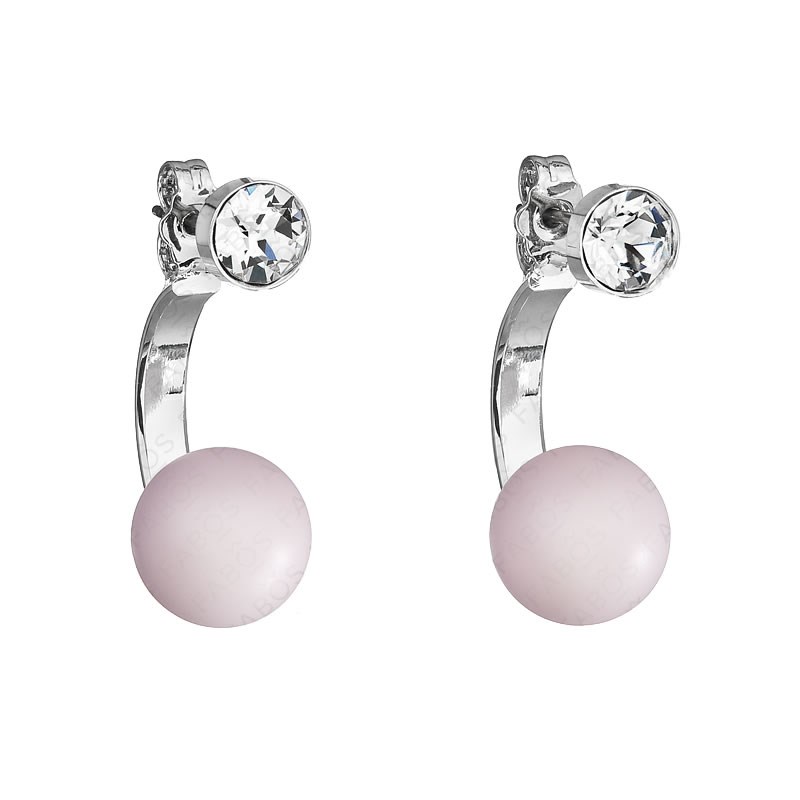 Boucles d'oreilles cristal Swarovski Nacre Rose en plaqué Or Blanc et rhodié