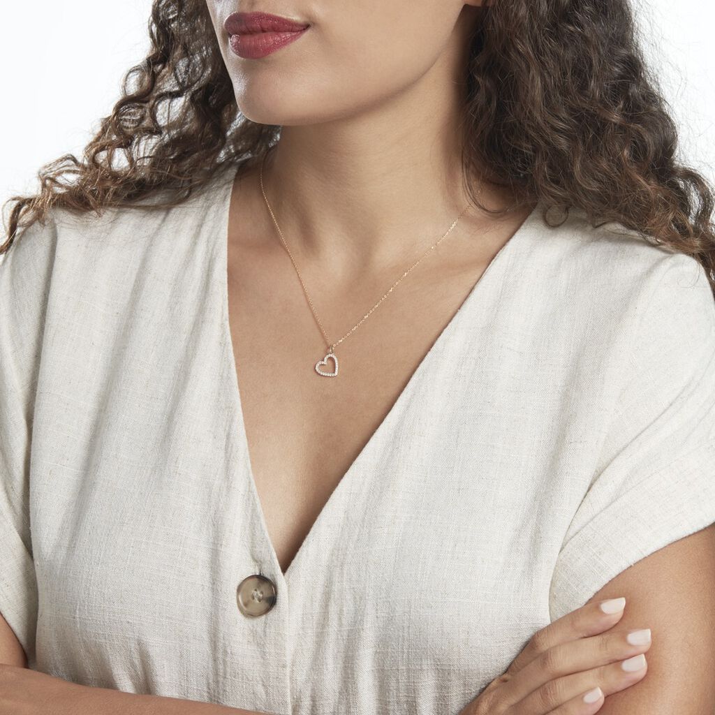 Pendentif Coeur Penche Or Jaune Oxyde De Zirconium