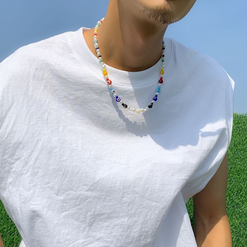 Gretlyn - Glaze Bead Faux Pearl Necklace