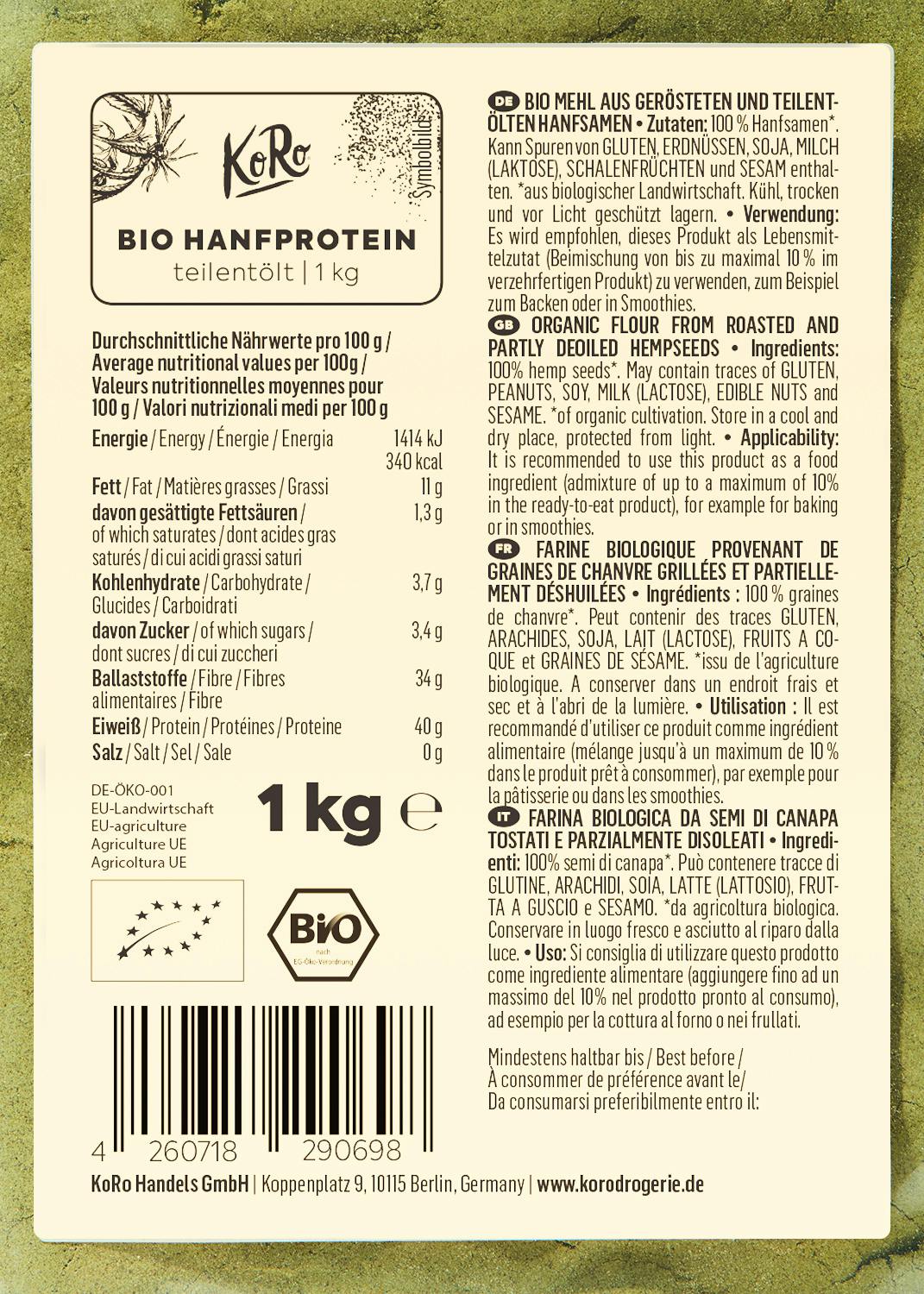 Teilentöltes Bio Hanfprotein 1 kg