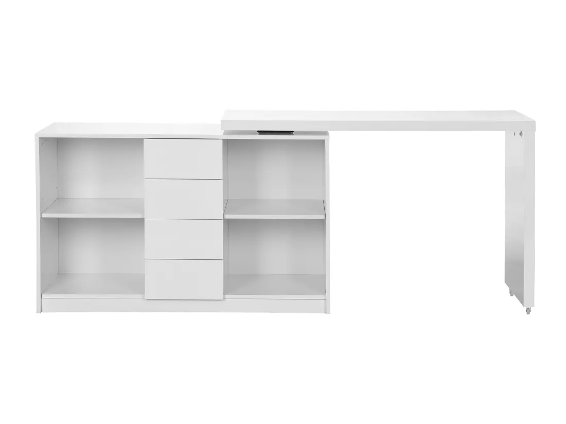 Bureau extensible avec plateau pivotant 360° - MDF - Blanc laqué - PAVELO