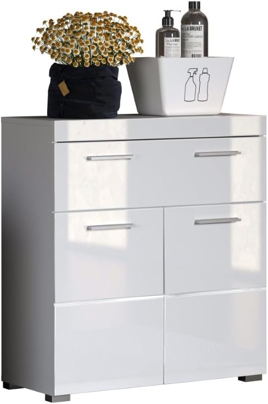 trendteam smart living - Amanda - Kommode - Weiß Hochglanz - Sideboard - (BxHxT) 73 x 79 x 31 cm - 2 Türen mit moderner Fräsung und 1 Schublade - Türanschlag links oder rechts - kratzfest