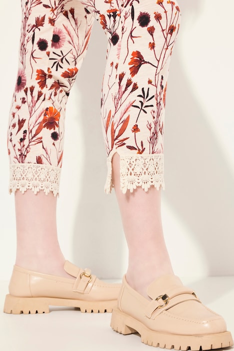 7/8-Leggings, Blüten, Spitze, Elastikbund, Biobaumwolle