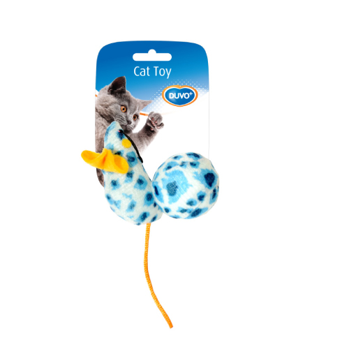 Brinquedo DUVO para gato e rato com bola de leopardo, 10 x 4 x 4 cm