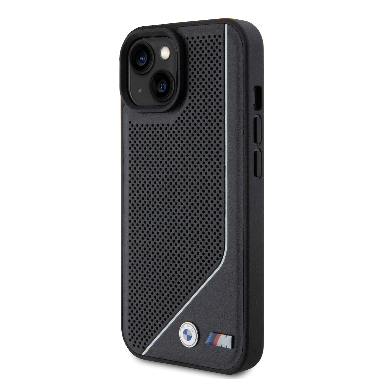 iPhone 15 MagSafe Leder Hardcase Hülle Perforated Twisted Line (BMHMP15S23PUCPK) - Schwarz