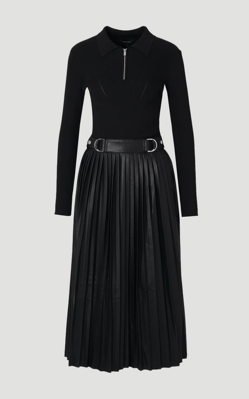 KarenMillen Robe Mi-longue Plissée Petite Maille Col Zippé Mix synthétique