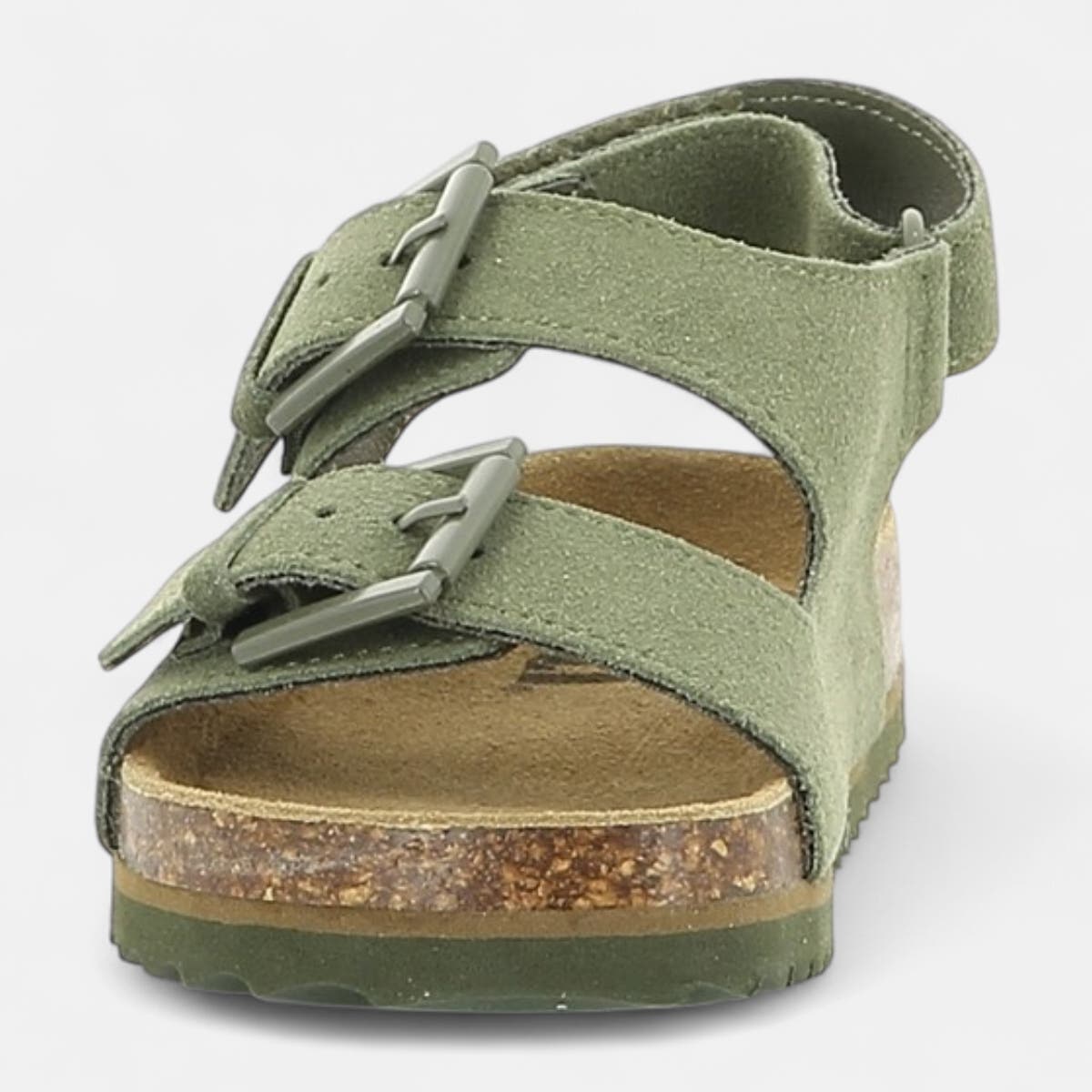 Mules semelle liège Garçon en cuir kaki