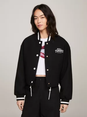 Jaqueta bomber cropped acolchoada estilo universitário