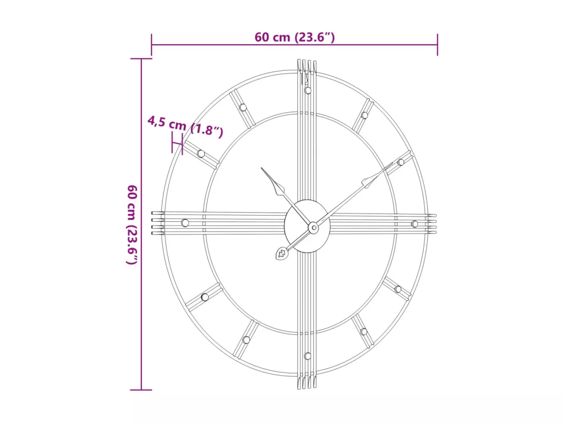 Horloge murale noir Ø60 cm fer