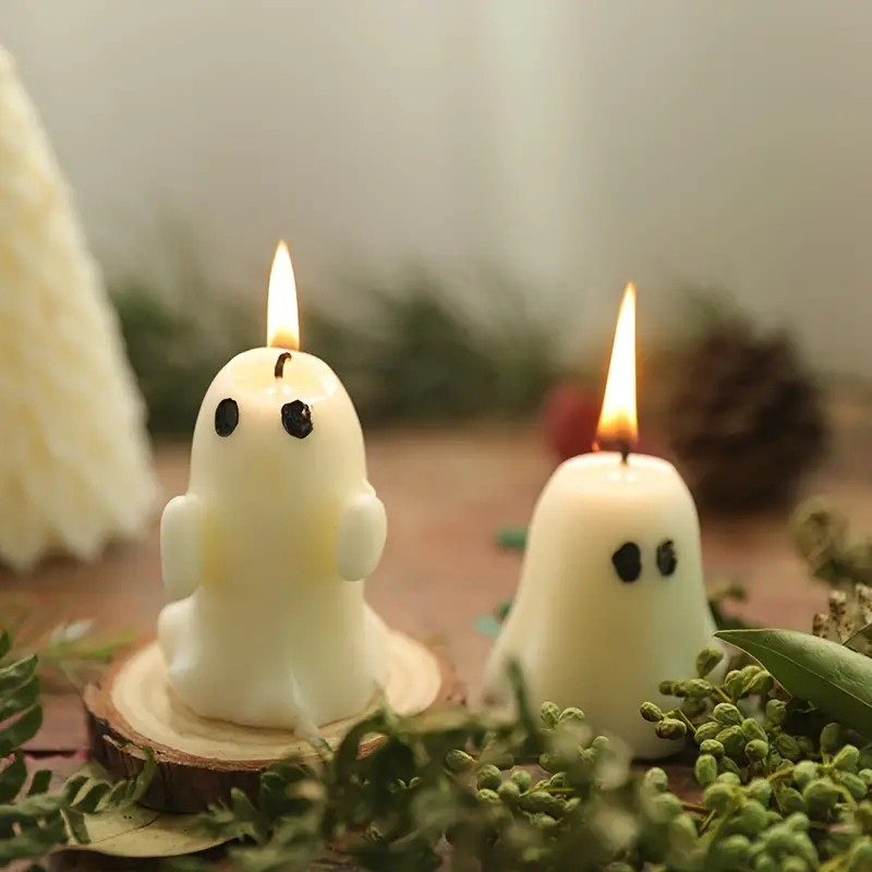 (4er Set) Geister Duft Kerze Halloween Party Home Deko Handmade Gespenst Gruselkerze - Weiss