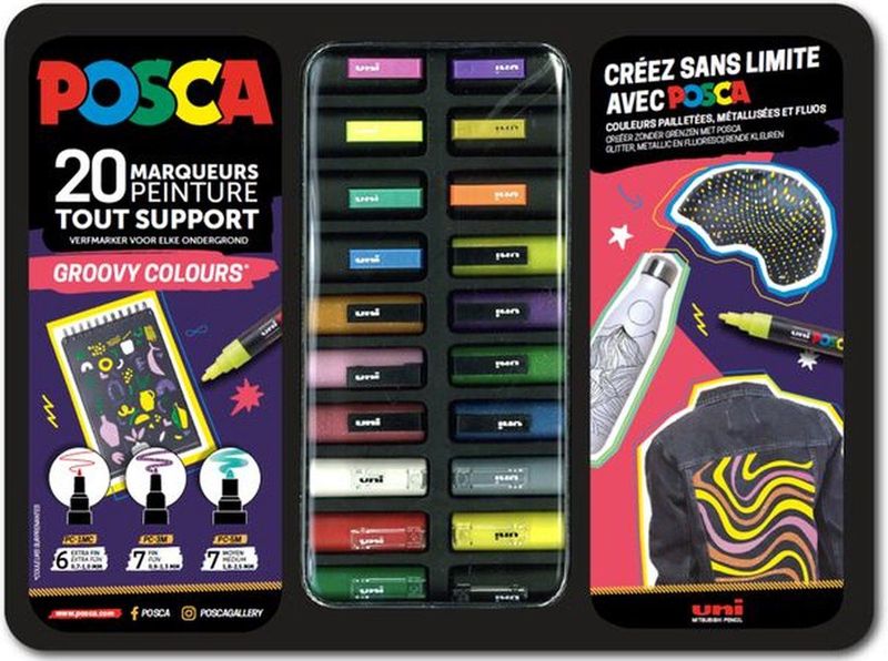 Posca - Groovy Colours - Verfstiften - Assorti - Metalen Koffer 20 Stuks