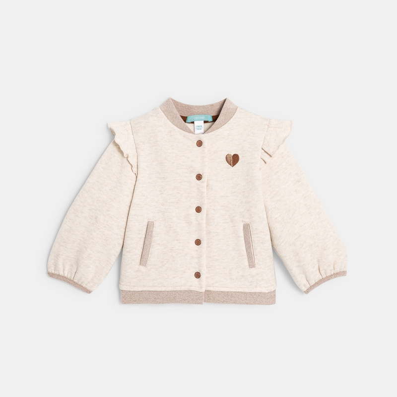 Sweat zippé molleton patch cœur rose bébé fille