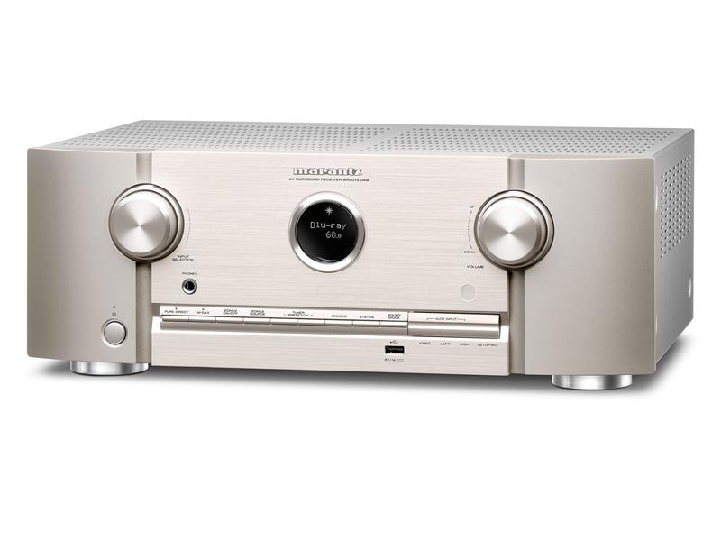 Marantz AV-Receiver SR5015 DAB Gold/Silber AV-Receiver mit 7-Kanal-Endstufe für eindrucksvollen 3D-Sound, 8K Video und HEOS Built-in