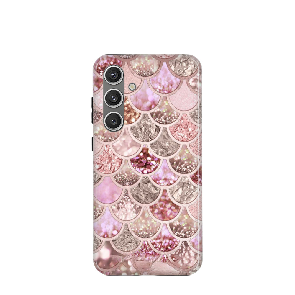 Samsung Galaxy S24 Hybrid (Kunststoff / Gummi) Hülle Glitzerschuppen - Rosegold