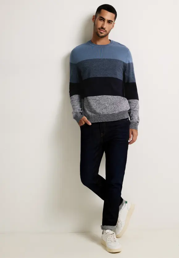 Gestreifter Strickpullover - deep space blue