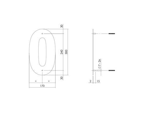 Huisnummer Intersteel 0 XL 300 mm geborsteld roestvrij staal