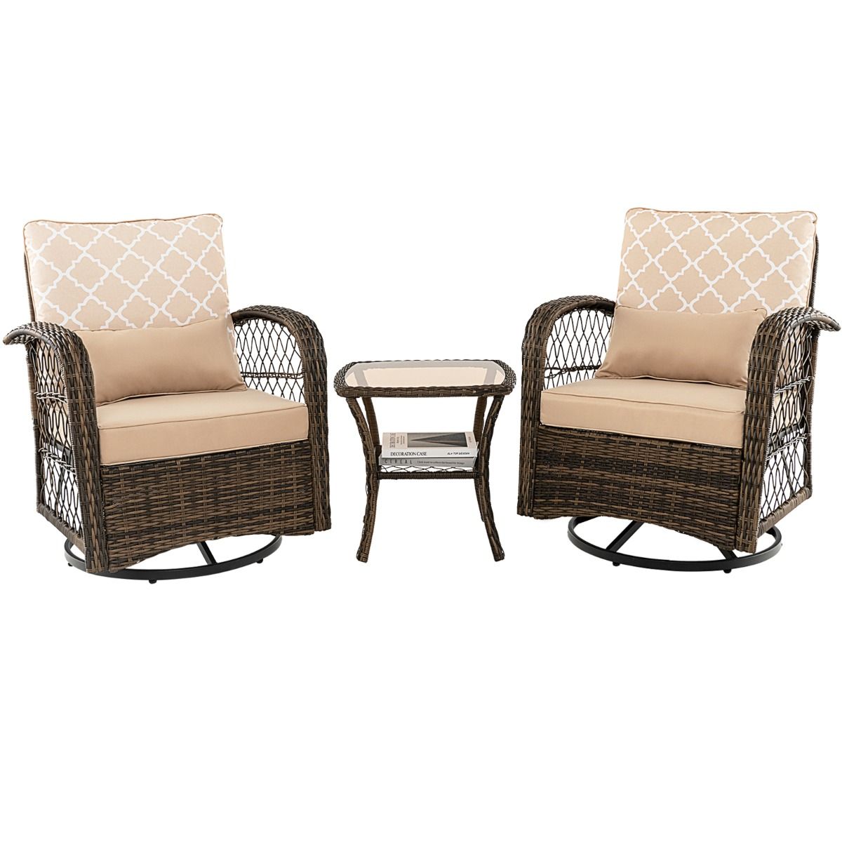 Salon de Jardin Extérieur 3PCS - 2 en Fauteuils à Bascule Pivotant à 360°Rotin PE Cadre Métal our Terrasse Balcon - Lidl-Manfred