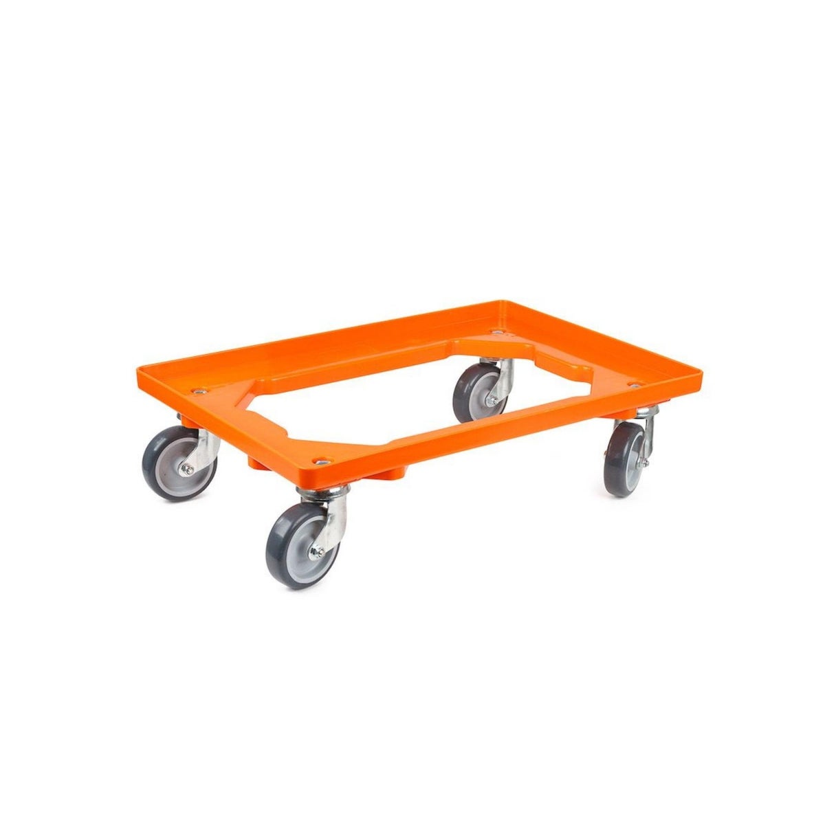 PROREGAL Voordeelset 2x Transportwagens voor Euroboxen 60 x 40 cm met Rubberen Wielen Oranje Open Deck 2 Zwenkwielen en 2 Bokwielen Draagvermogen 300 kg