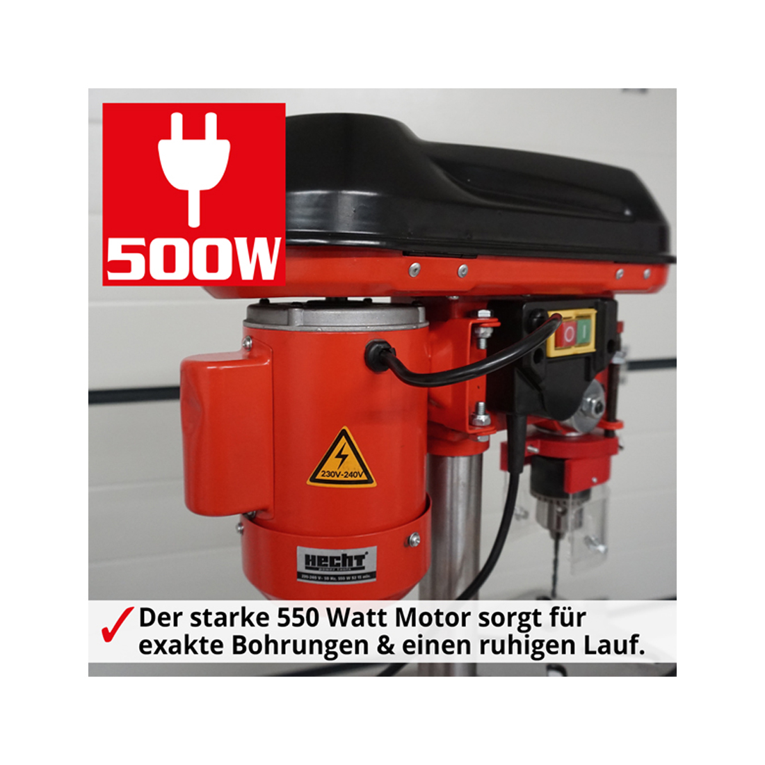 Hecht Standbohrmaschine 550 Watt, Höhe 610mm, Bohrfutter bis 16mm