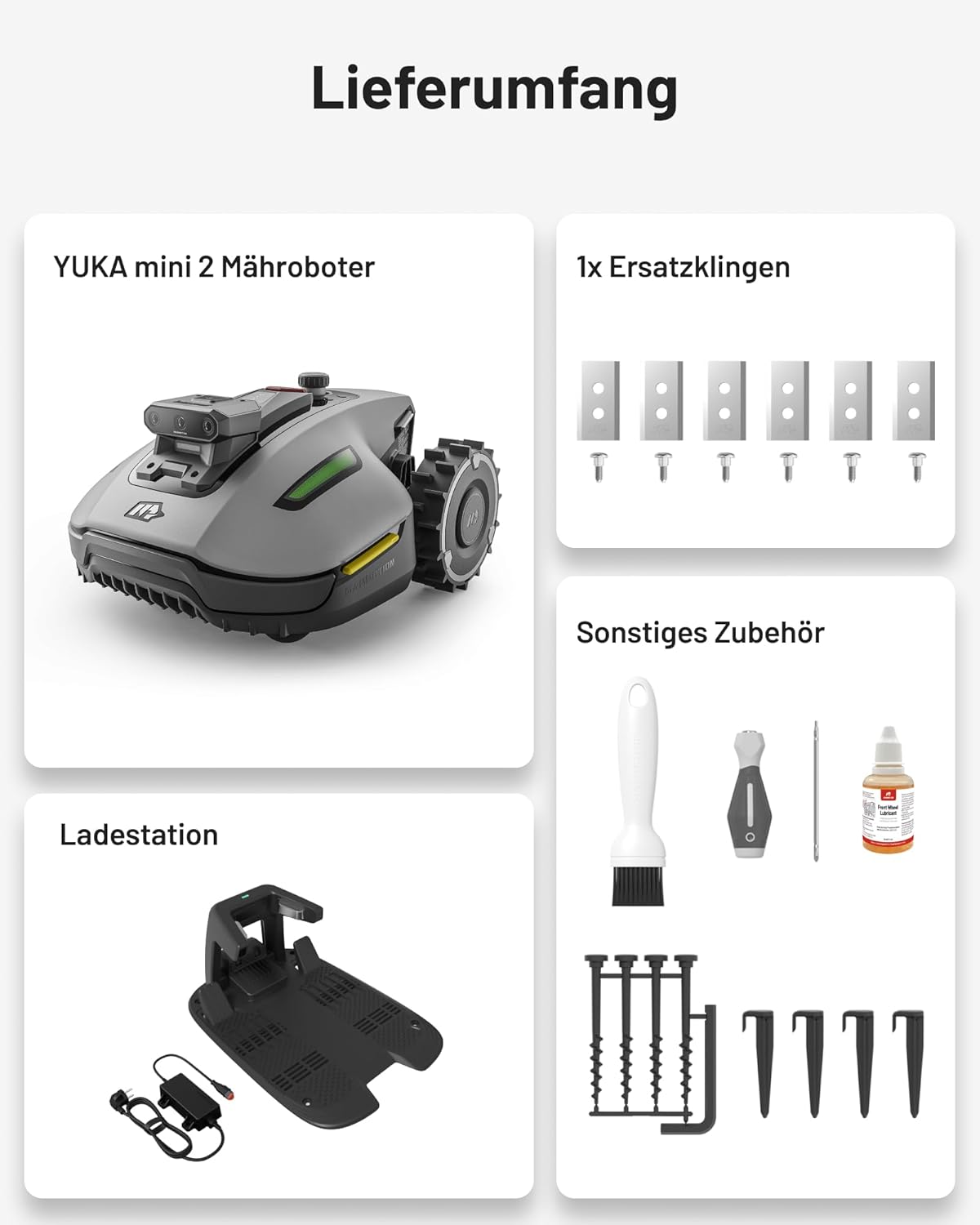MAMMOTION YUKA mini 2 500 Mähroboter ohne Begrenzungskabel, Empf. 500 m², AI-gestützte DREI-Kamera-Bildverarbeitung Rasenmäher Roboter, Auto-Mehrzonen-Kartierung, DropMow, Manuelle Kartenbearbeitung