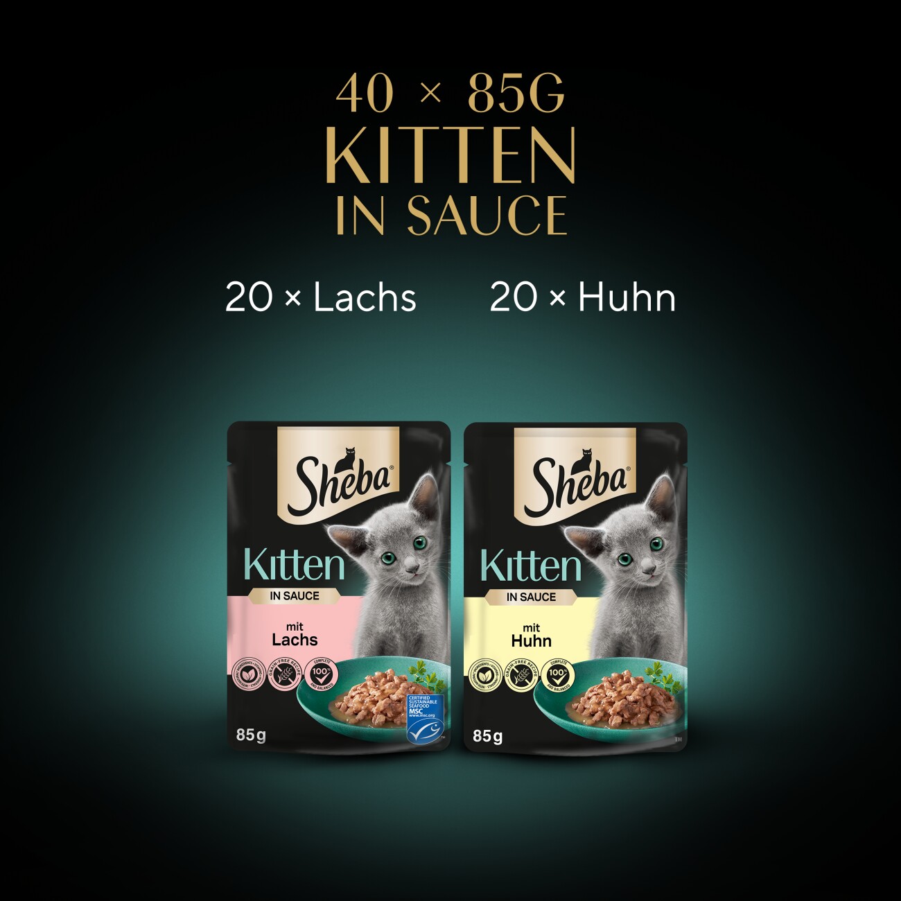 Sheba Multipack Mega-Pack Kitten in Sauce Feine Vielfalt mit Lachs, mit Huhn MSC 40x85 g