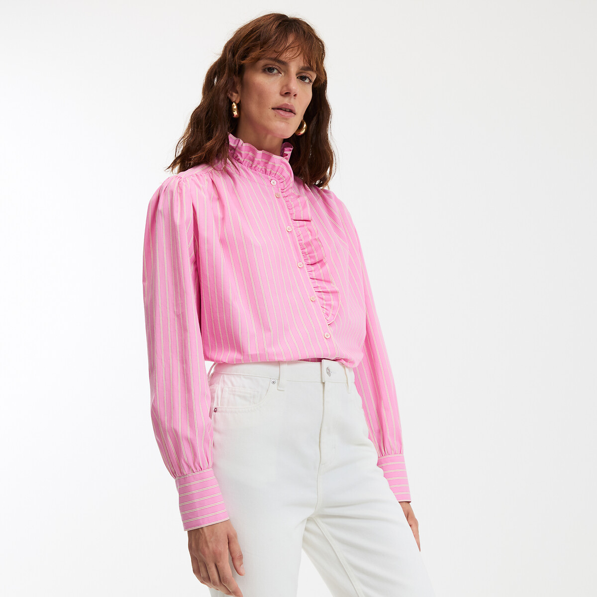 COLEÇÕES LA REDOUTE<br>Camisa listrada, gola vitoriana, Assinatura CHARLÈNE