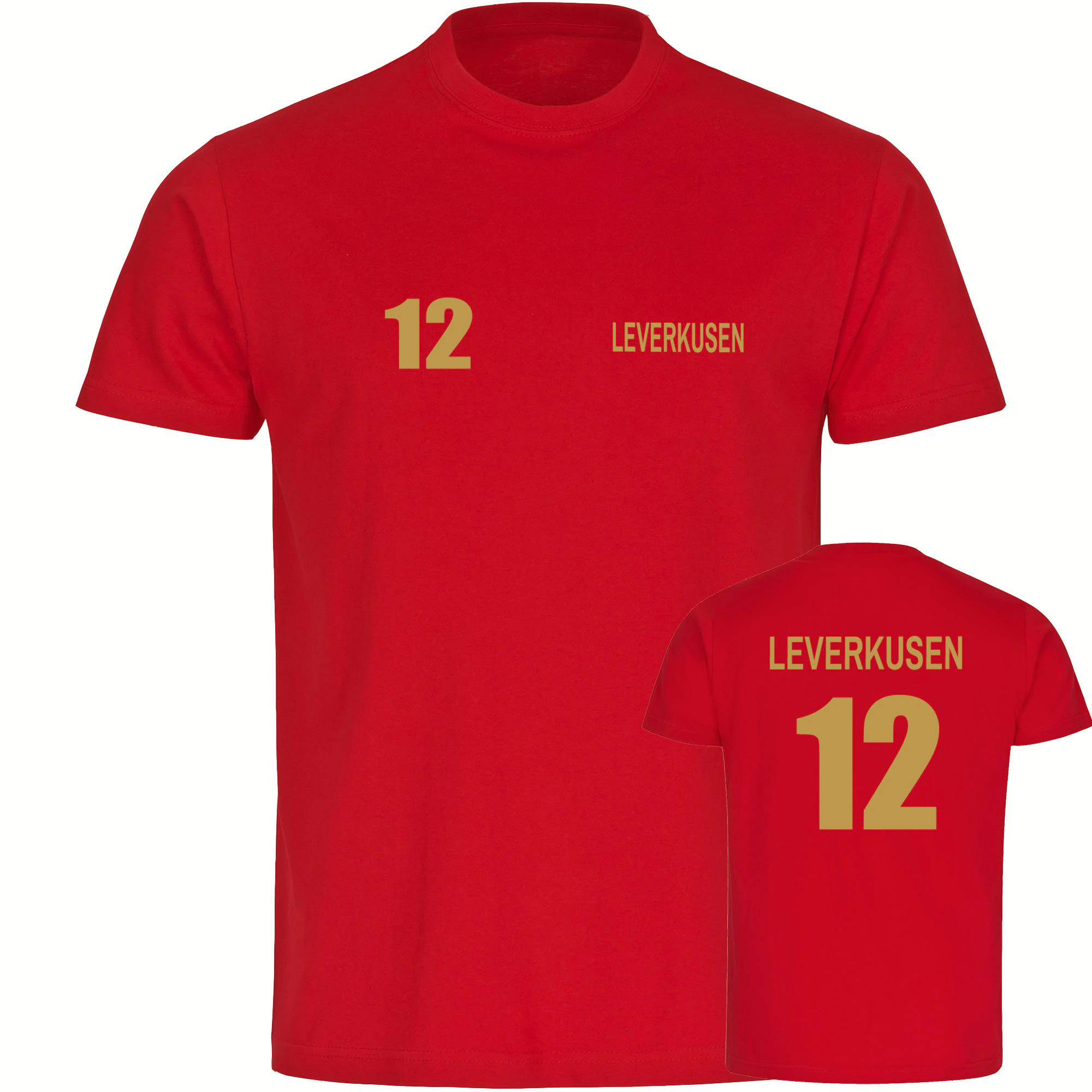 multifanshop® Herren T-Shirt - Leverkusen - Trikot 12 gold - Druck gold metallic