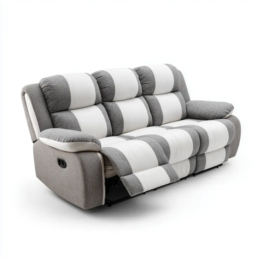 3-Sitzer Sofa Stoffpolsterung 220x90x85 cm – Grau/Weiß – Verstellbare Rückenlehne