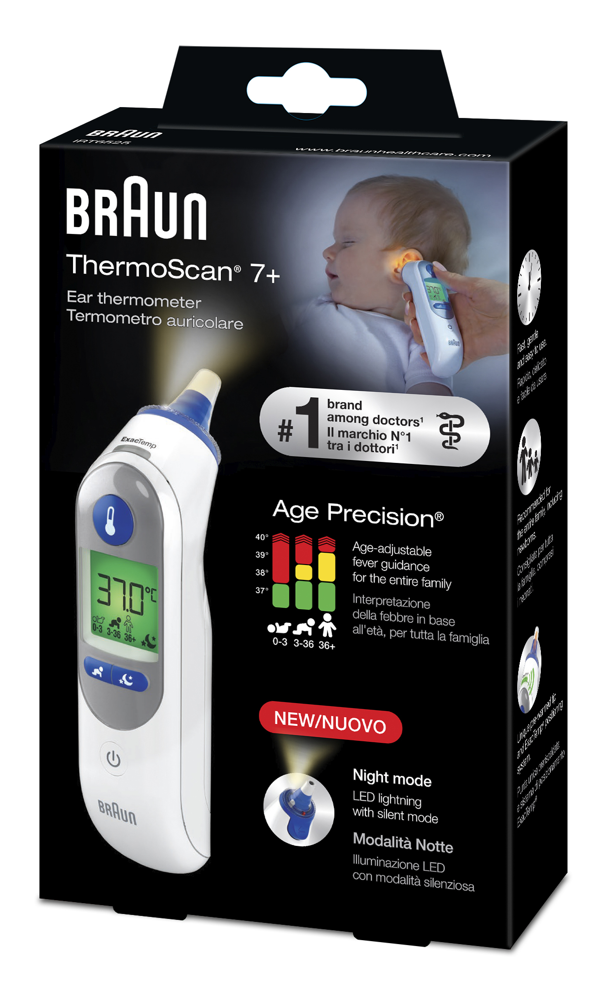 BRAUN ThermoScan 7 + IRT 6525<br>1 Stück, mit AgePrecision und Nacht Modus