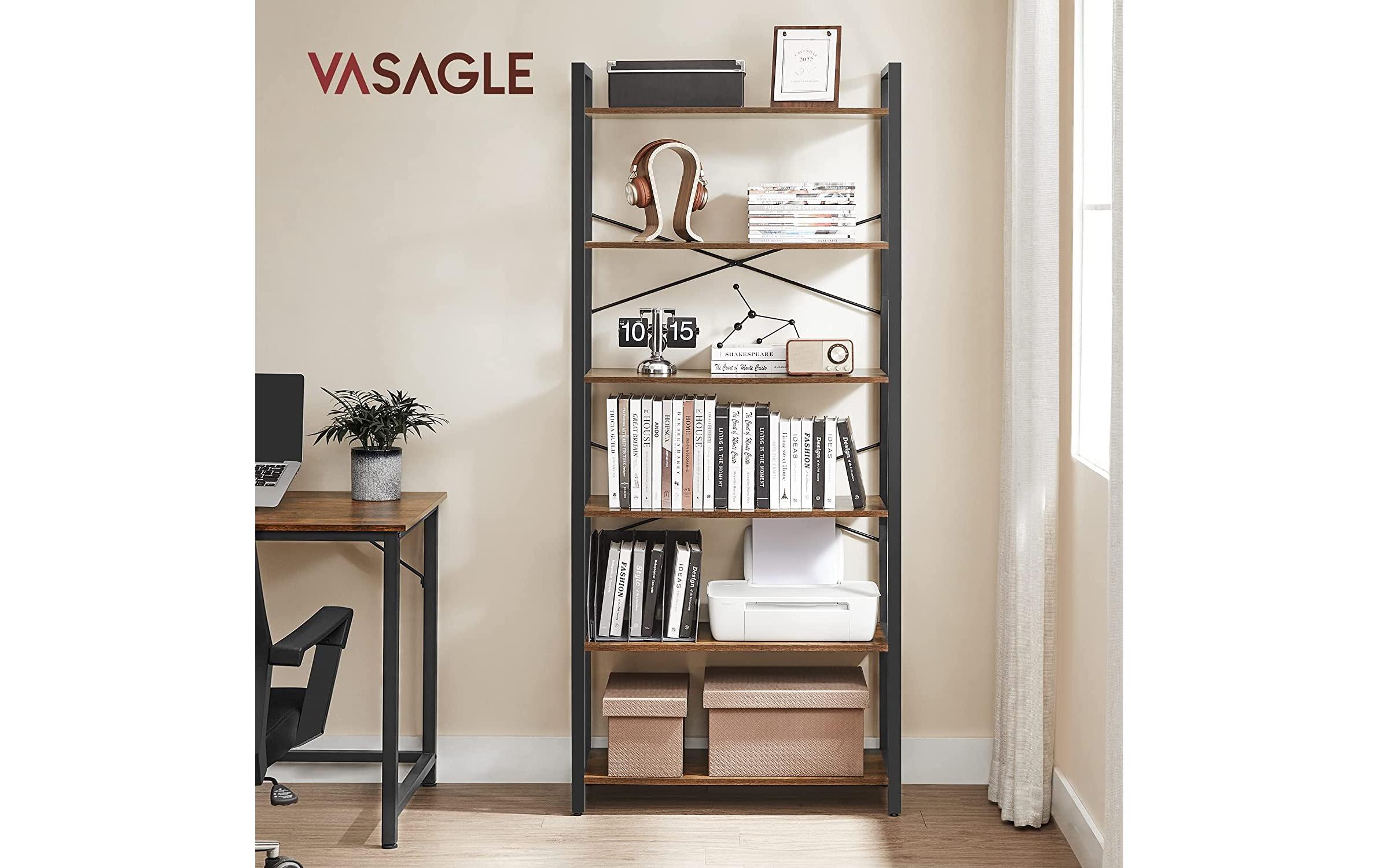 Regal 80 x 30 x 184.3 cm, Vintagebraun / SchwarzBücherregal mit 6 Ebenen