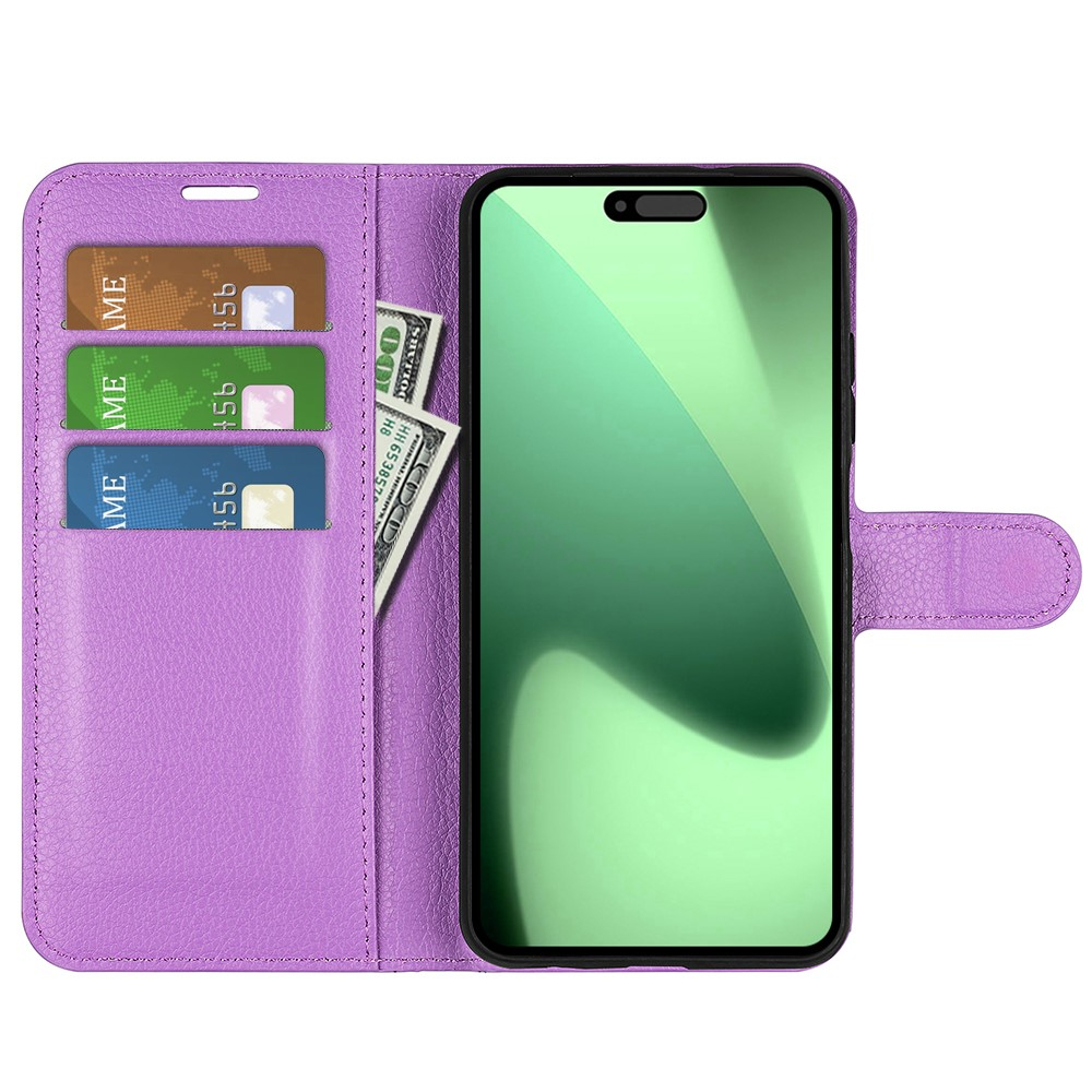 iPhone 17 Pro Max Leder Tasche Flip Cover Litchi Look - Lila
