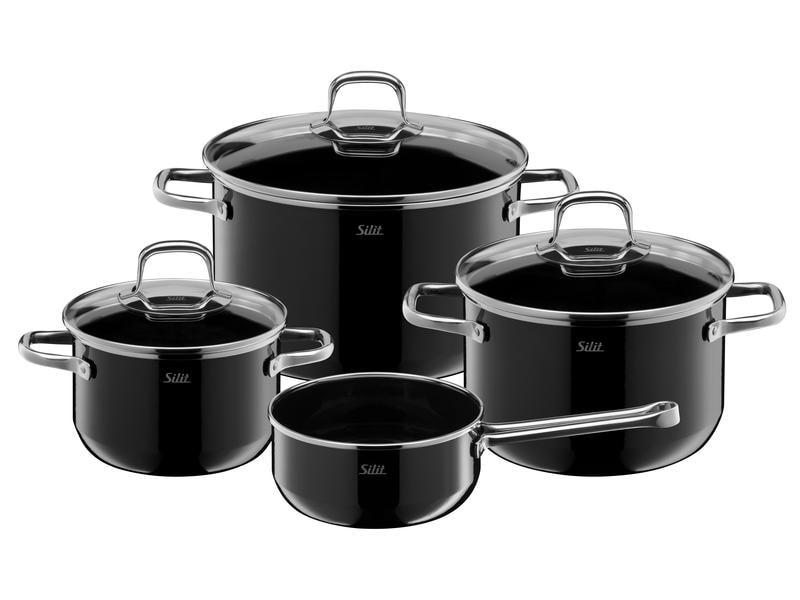 Silit Kochtopf-Set Elegance 4-teilig, Schwarz Topfset aus Silargan mit Deckel