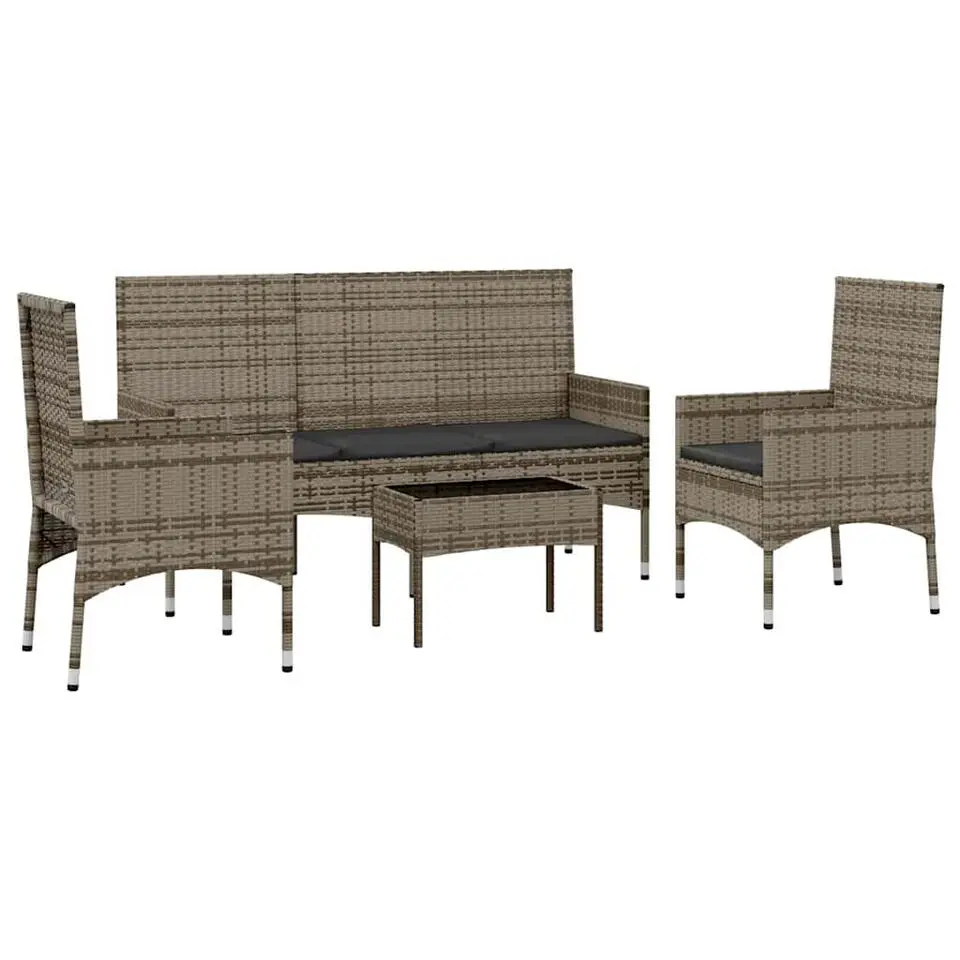 vidaXL - Loungeset - Grijs - Poly rattan - 4 stuks - Met kussens
