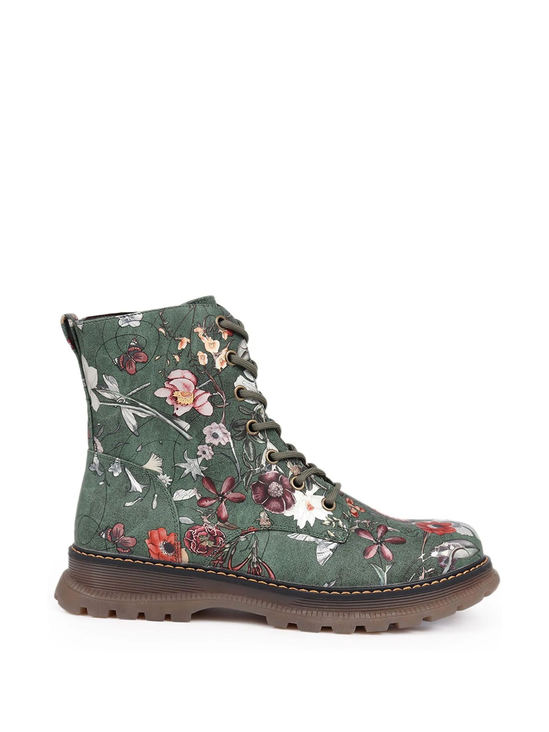 Groen - Pavers Lace Up Floral Boots