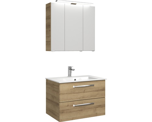 Pelipal Kumba badkamermeubelset, BxHxD 77 x 200 x 50 cm, frontkleur eiken riviera met witte mineraal gegoten wastafel, 99.77012647